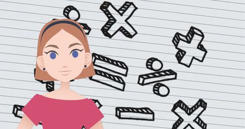 Animated woman discussing mathematics for educational mentoring theme