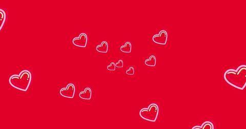 Floating Pink Hearts on Red Background, Symbolizing Love
