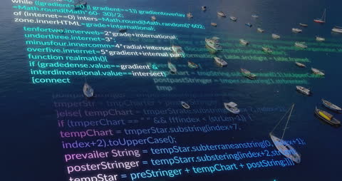 Digital Data Streams over Tranquil Sea with Boats