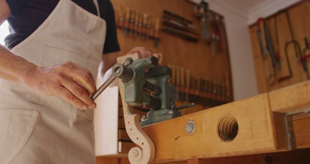 Craftsman in Workshop Using Bench Vise - Download Free Stock Images Pikwizard.com