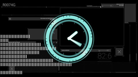 Futuristic Digital Clock Interface with Data Analytics Visualization