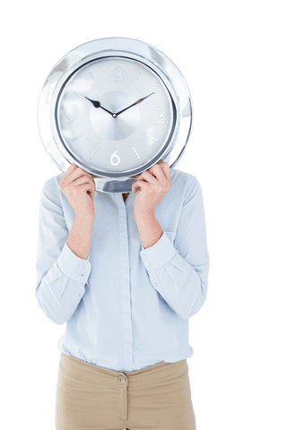 businesswoman holding transparent clock face in front of office - Download Free Stock Videos Pikwizard.com