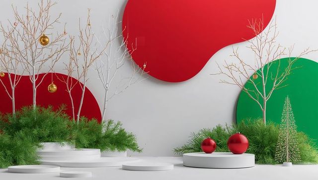 Minimalist christmas setup with red and gold accents