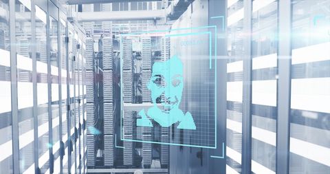 Digital Holograms Amid High-Tech Server Room