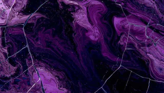 Swirling purple marble abstraction with metallic veins and speckled night-sky highlights