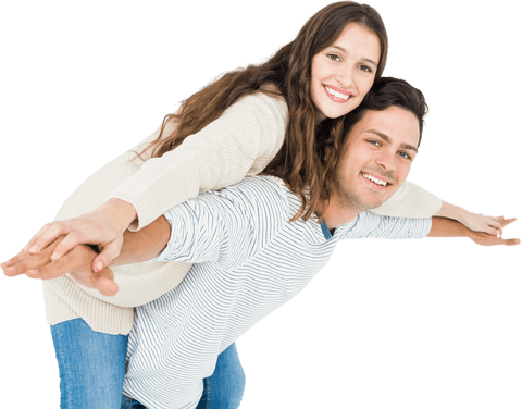 Smiling Couple Embracing Joyful Relationship on Transparent Background