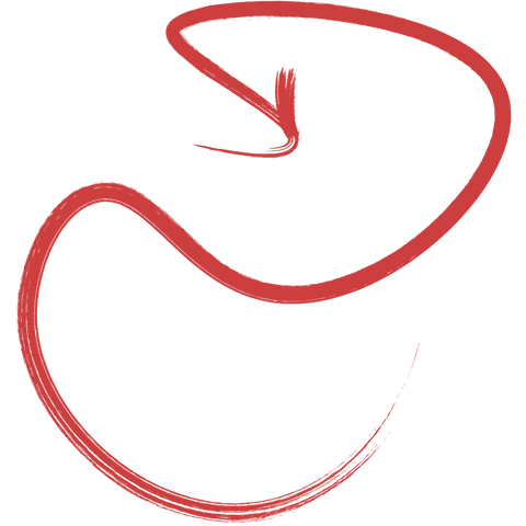 Curved red arrow on transparent background for direction guidance