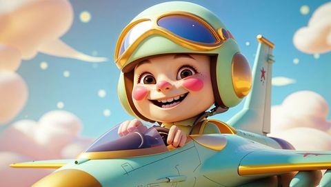 Child pilot in f16 jet embracing adventure amongst clouds