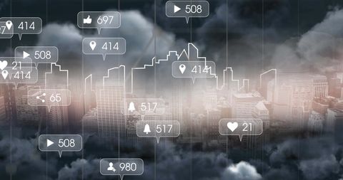 Digital Media Interaction Over Cloudy Urban Skyline - Download Free Stock Images Pikwizard.com