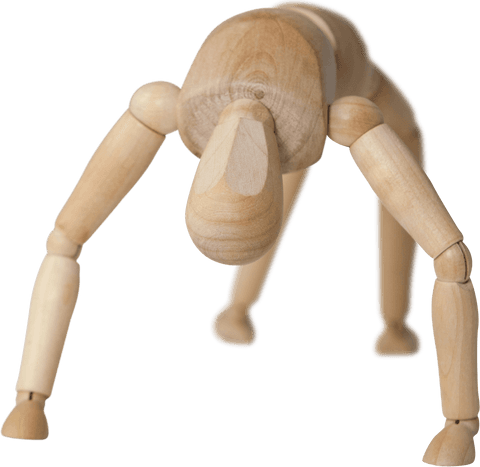 Transparent Wooden Mannequin Bending Downward