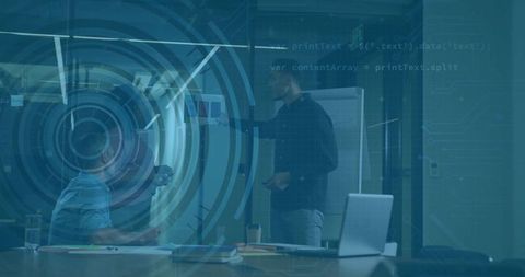 Professional Explain Coding on Glass Board in Conference Room