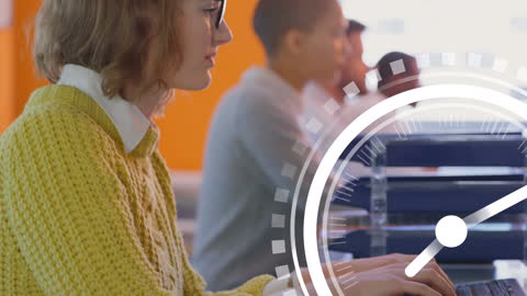 Animated Clock with Busy Office Background