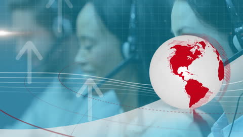 Global Communication Concept with Spinning Red Globe and Headset Call Center