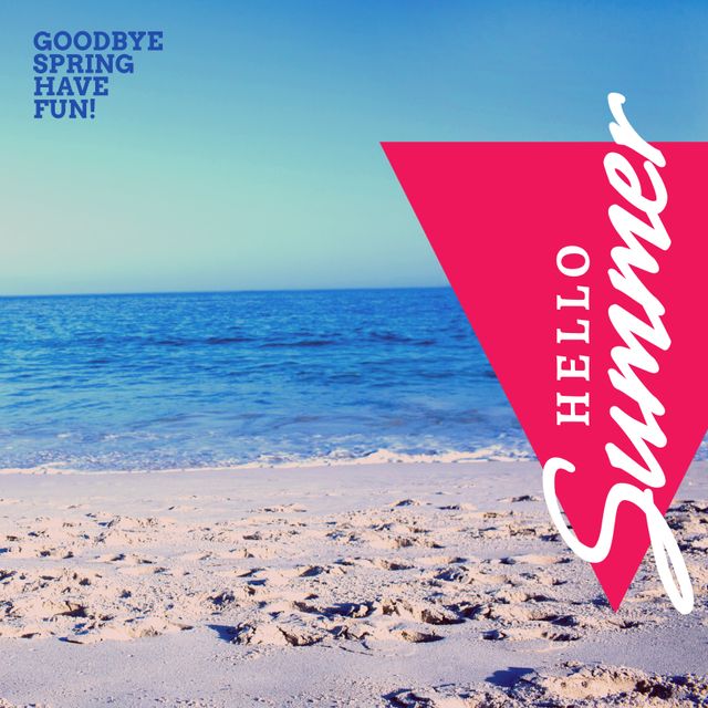 Hello Summer Text on Sunny Beach with Ocean View - Download Free Stock Templates Pikwizard.com