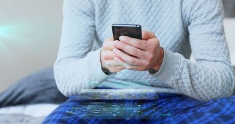 Man Using Smartphone with Digital Data Graphics - Download Free Stock Images Pikwizard.com