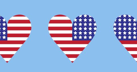 American Flag Hearts on Blue Background