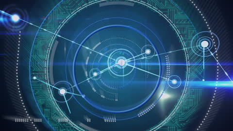 Futuristic Digital Interface with Circles and Data Lines