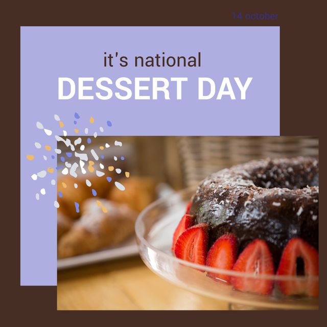 National Dessert Day Poster with Chocolate Cake and Strawberries - Download Free Stock Templates Pikwizard.com