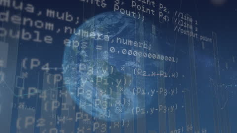 Digital Data Streams Overlay Earth Globe Background