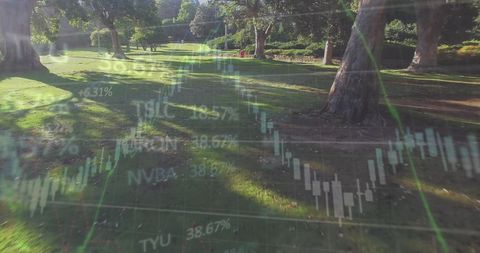 Financial Data Overlaid on Serene Park Environment