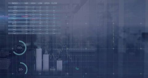 Financial Data Processing Display Overlaid on Modern Cityscape - Download Free Stock Images Pikwizard.com