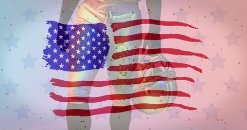 American Football Player Portrait with USA Flag Overlay