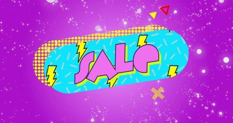 Retro pop art neon sale banner cyan pill pink letters yellow lightning bolts magenta background