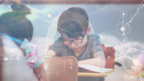 Schoolchildren Learning with Digital Connections Overlay