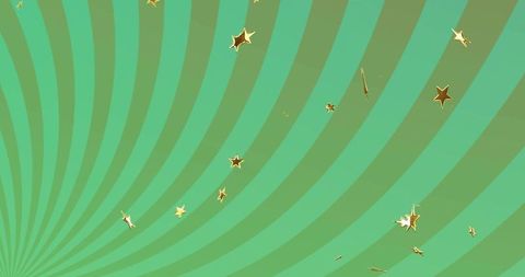 Teal green sunburst with scattered metallic gold star confetti for festive graphic designs