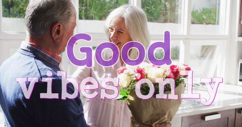 happy senior couple embracing with positive vibes message - Download Free Stock Images Pikwizard.com