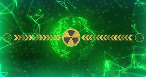 Futuristic digital network with radiation symbol and globe