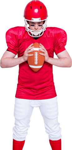 Football player posing in transparent background focused ready for game