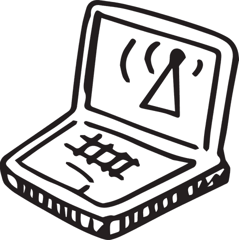 Transparent hand-drawn laptop with wifi icon illustration