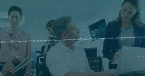 Team Analyzing Data with Modern Technology Overlay