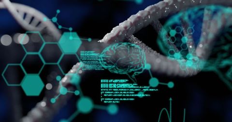 Rotating DNA Strand with Scientific Data Overlay