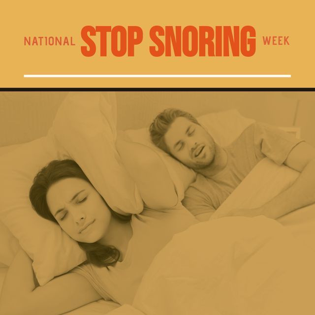 Man Snoring While Woman Awake in Bed - National Stop Snoring Week - Download Free Stock Templates Pikwizard.com