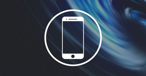 Minimalist White Smartphone Icon on Teal Swirl Digital Background for Tech Branding and UI