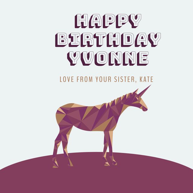 Ideal for birthdays, this card design features a geometric unicorn, adding a touch of magic and whimsy. Perfect for those who love unique and creative cards. The customizable name and message make it a thoughtful choice for celebrations. Use it for sending love and warm wishes to dear ones.