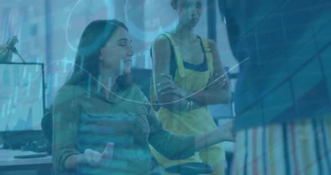 Innovative Team Collaborates with Financial Analytics Visualization