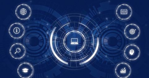 Digital Learning Icons Over Futuristic Technology Interface - Download Free Stock Images Pikwizard.com