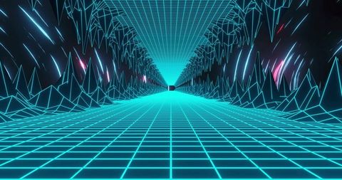 Futuristic Neon Wireframe Tunnel in Virtual Reality - Download Free Stock Images Pikwizard.com