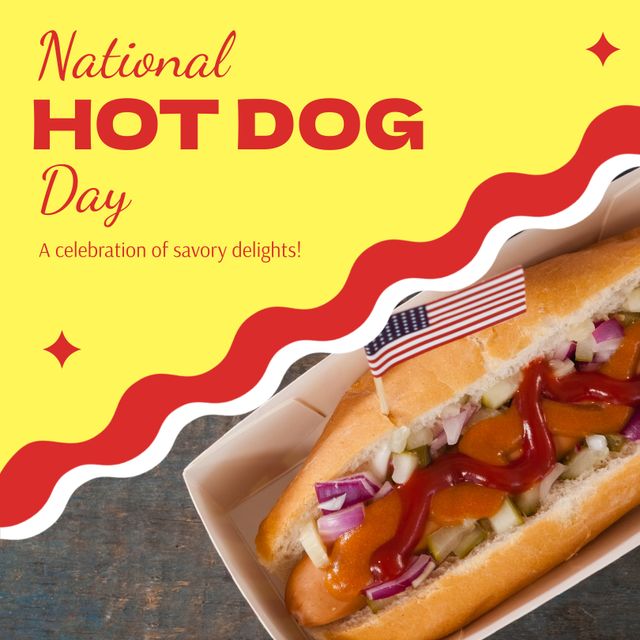 National Hot Dog Day Celebration with American Flag - Download Free Stock Templates Pikwizard.com