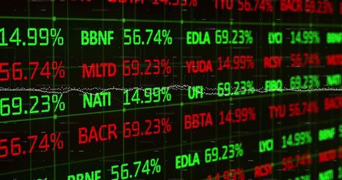 Digital financial ticker display showing live stock exchange data