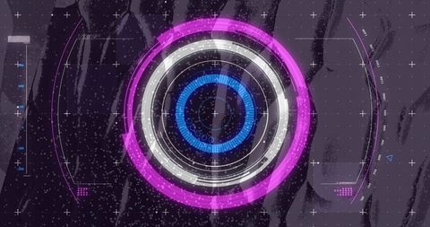 Futuristic Digital Interface with Concentric Tri-Color Rings