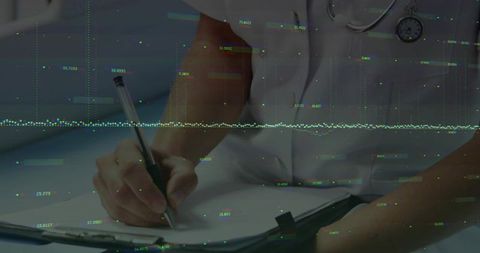 Healthcare professional documenting medical records analysis