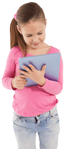 Smiling Girl Engaging with Tablet on Transparent Background - Download Free Stock Videos Pikwizard.com