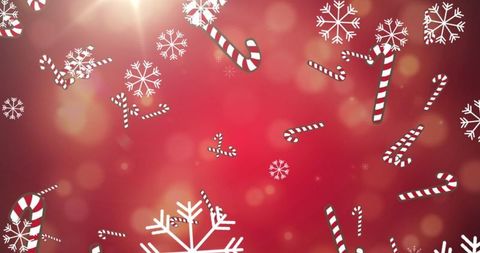 Festive Candy Canes and Snow Design on Red Background