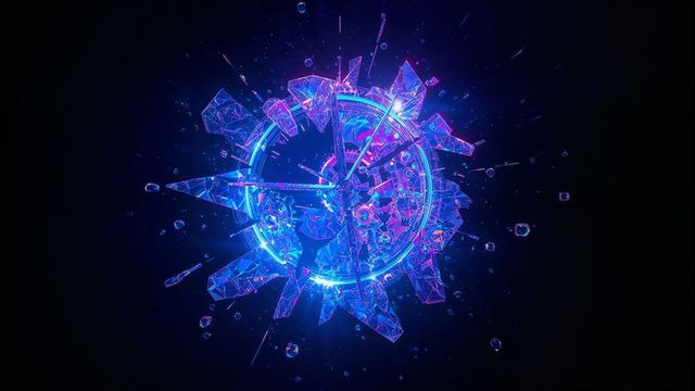 Glowing neon compass illuminates cyberpunk digital void