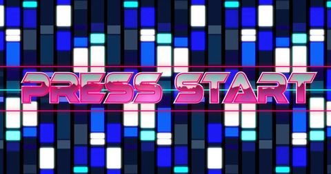Retro game start screen with press start text