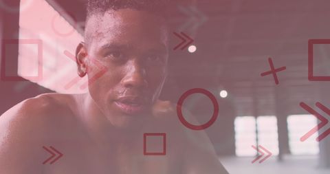 Athlete Resting During Intense Workout with Graphic Overlay